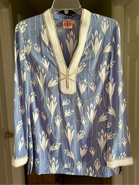 Tory Burch Sequin Embellished Floral Silk Tunic size 4